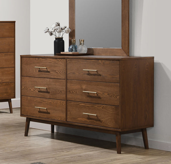 English Elm Walnut Mid-Century 5-Drawer Chest with Nickel Bar Pulls, Solid Wood Veneer, Anti-Tip System, 33.5"W x 17.5"D x 47.5"H Walnut 50 L x 21 W x 30 H B2741P361151