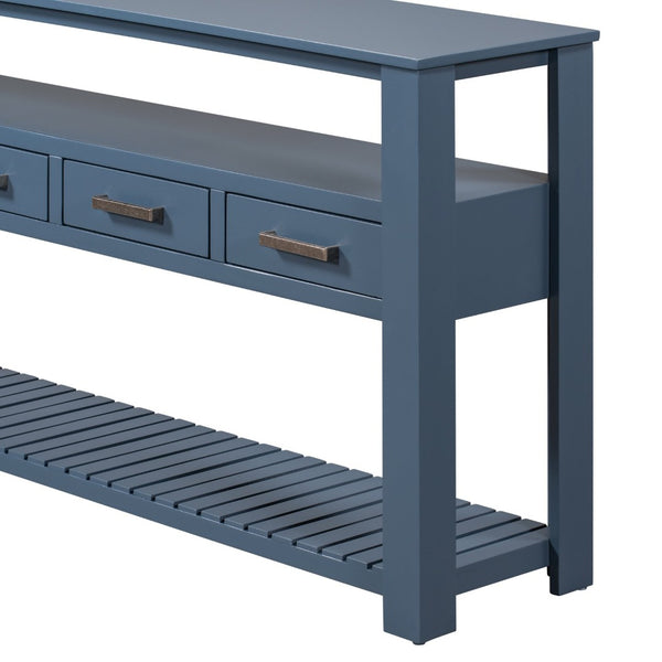 English Elm U_style Wide Painted Console Table Four Drawers Open Shelves Foyer Living Room Navy Blue N711P410406V