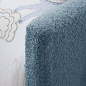 English Elm Twin Boucle Upholstered Kids Bed Whimsical Rabbit Ear Headboard with Safety Rail Sky Blue W1413P407487