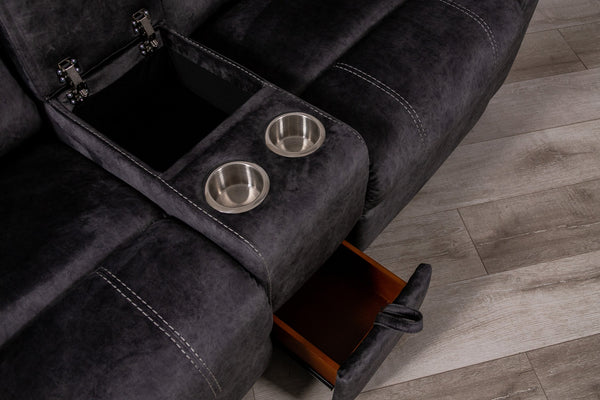 English Elm SONET Domino Upholstered Manual Recliner with Cup Holders, Pull-Out Storage Drawer and Console Features Gray 70.7 L x 30.3 W x 26 H B201P226322