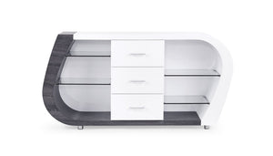 English Elm ANNE Buffet White & Gray Solid Wood/MDF Console with Two Shelves and Drawer — Compact, Stylish Storage B201P215790