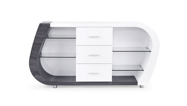 English Elm ANNE Buffet White & Gray Solid Wood/MDF Console with Two Shelves and Drawer — Compact, Stylish Storage B201P215790