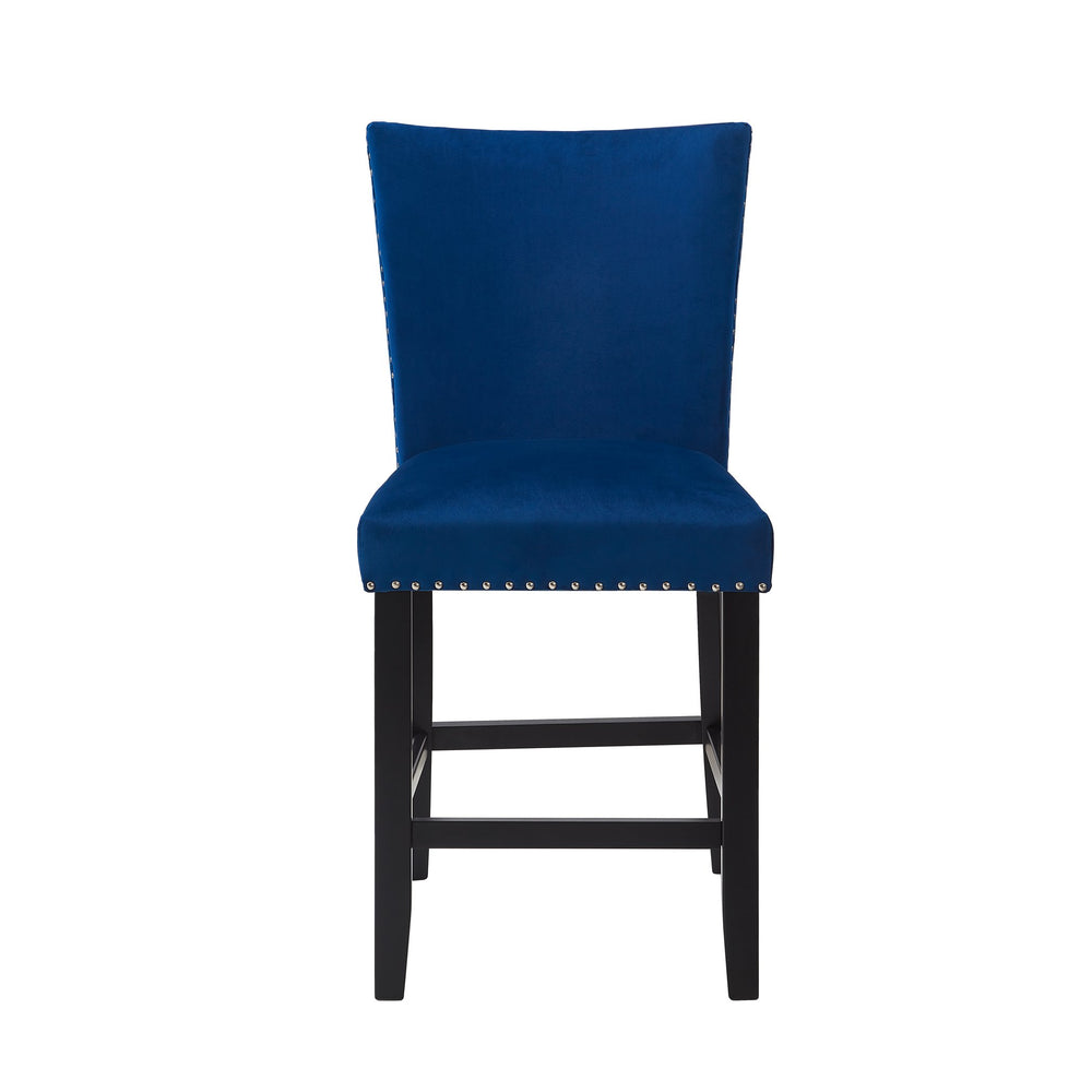 English Elm 2pc Counter Height Upholstered PU Chairs with Chrome Nailhead Trim and Footrest, Stylish Pub Seating Blue 43 L x 21.25 W x 15.25 H B011P286896