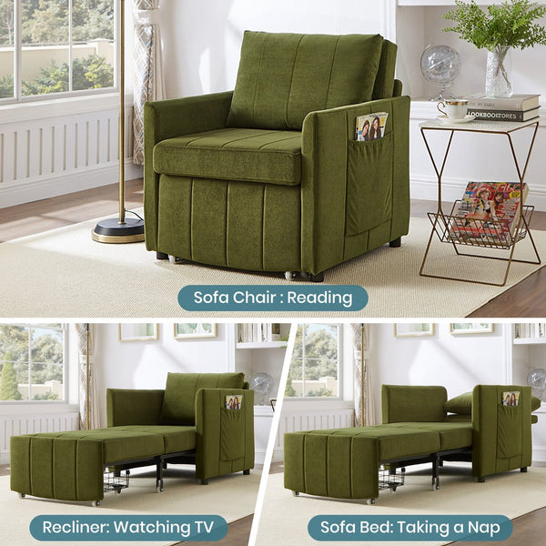 English Elm Upholstered Convertible Sleeper Sofa with 5-Position Recline, Pull-Out Bed, Deep Seat & Storage Pockets Green N719P272689F