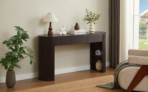 English Elm [video] Retro Fluted Console Table with 3 Drawers Open Niche Mid-century Entryway Espresso N759P283616D