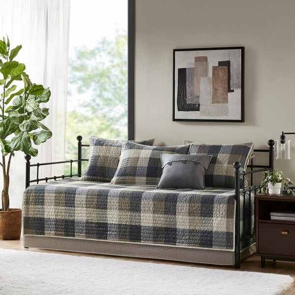 English Elm 6 Piece Reversible Plaid Daybed Cover Set with Herringbone Cabin Quilt, Twin Fit, Machine Washable Multicolor 17.72 L x 15.75 W x 7.48 H B035P266679