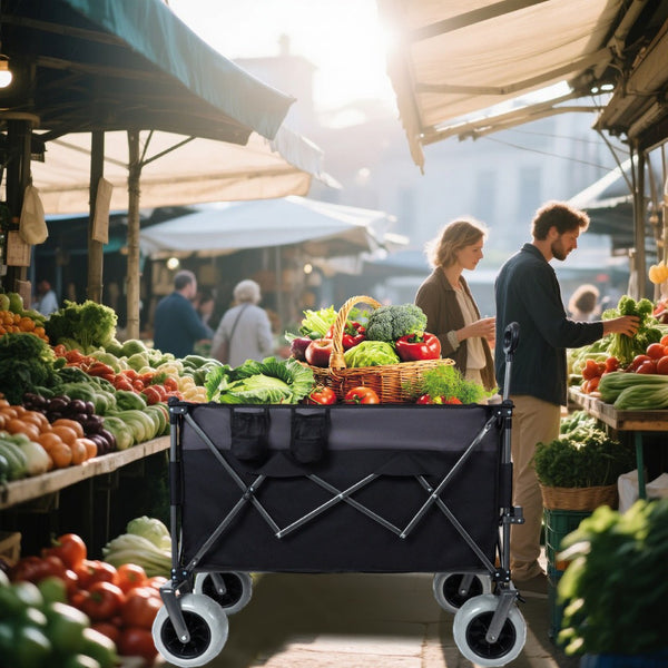 English Elm 9" Balloon Wheel Folding Wagon Heavy Duty 480lb All Terrain Oxford Fabric Cart W2932P317113