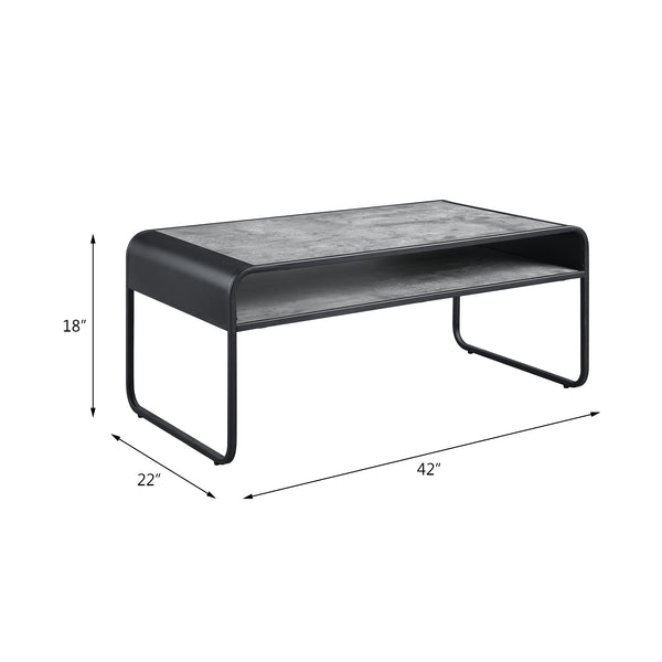 English Elm Raziela Modern Concrete Gray & Black Coffee Table with Metal Frame, 15mm Wood Top, Space-Saving KD Design B2726P265759