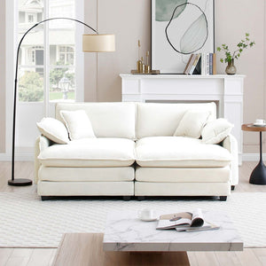 English Elm Two-Seater Theater Sofa In Plush Beige Corduroy With Ottoman - Perfect For Cozy Small Spaces! W714S00684-GIGA