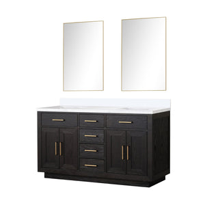 English Elm Black Oak Double Bath Vanity Set With Cultured Marble Top & Two Frameless Mirrors For Modern Style B2731S02139