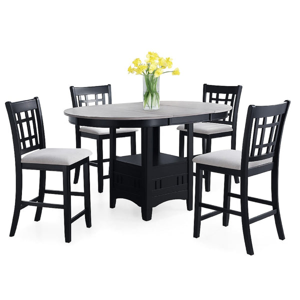 English Elm Mipo Counter Height Dining Chairs Two-tone Grid Back with White Upholstered Seats Set Black+Grey B056P417086