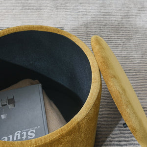 English Elm 2-Piece Round Chenille Storage Ottoman Set with Hidden Compartment and Sturdy MDF Top for Home Decor Dark yellow W487P179602