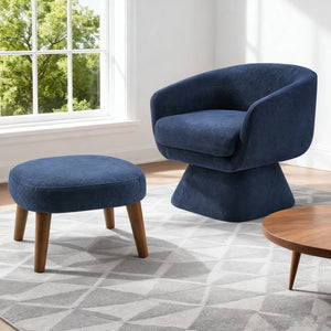 English Elm Lazy Swivel Barrel Chair and Ottoman Set Upholstered Modern Reading Nook Accent Blue W2085P381037