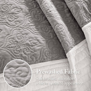 JLA Home Madison Park - 7 Damask Quilt Ensemble with Euro Shams & Throw Pillows — Hotel-Inspired, Breathable Cotton-Rich Comfort 104 L x 94 W x 0.25H MP13-1742