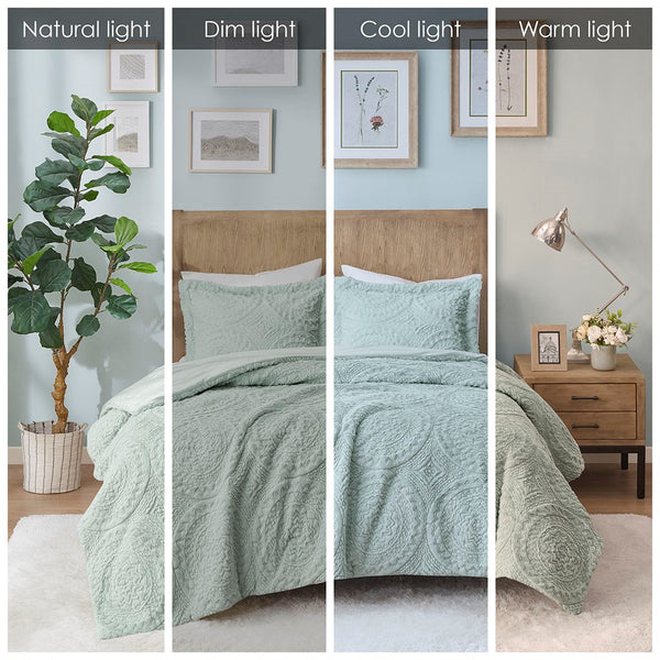 English Elm Full/Queen Arya Medallion Faux Fur Comforter Mini Set Aqua Embroidered Ultra Plush Machine Washable Elegance B03597230