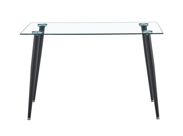 English Elm Glass Dining Table - Sleek Tempered Glass Top With Black Metal Legs For 4, Ideal For Home & Office W370S00055