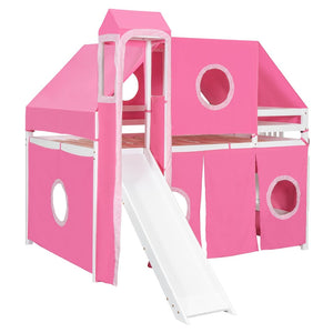 English Elm Full Size Castle Loft Bed with Tent Canopy and Tower for Kids Playroom LT000569AAH-1