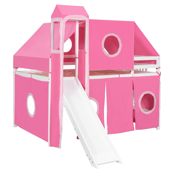 English Elm Full Size Castle Loft Bed with Tent Canopy and Tower for Kids Playroom LT000569AAH-1