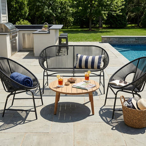 English Elm Nusa Outdoor Pe Rattan Conversation Set with Acacia Wood Coffee Table Patio Black,Natural NUSA4PCSET-BLK