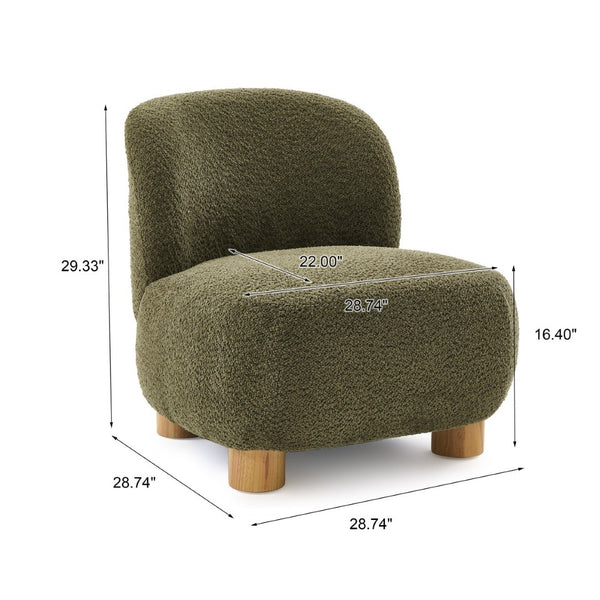 English Elm Boucle Rounded Accent Chair with Rubberwood Legs for Modern Minimalist Living Rooms Natural Wood,Olive Green N776P423410G