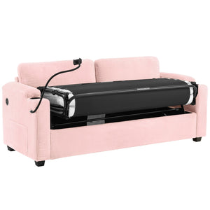 English Elm 72.8" Corduroy Convertible Loveseat with Full Bed Usb Charging and Storage Pockets N719P208880P
