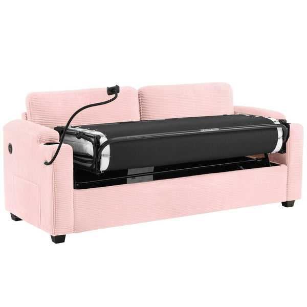 English Elm 72.8" Corduroy Convertible Loveseat with Full Bed Usb Charging and Storage Pockets N719P208880P