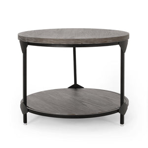 English Elm Christopher Knight Home® - COFFEE Lenka Modern Industrial Round Coffee Table - Gray Faux Wood Top, Black Iron Frame, Shelf Durable Design 67506.00GRY