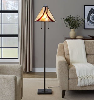 English Elm 63" Tiffany Style Floor Lamp with Stained Green Glass and Bronze Finish B202P471645
