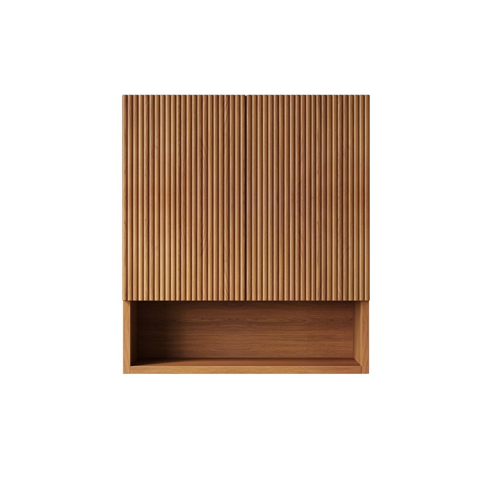 English Elm Tobi Oak Woodgrain Wall Mounted Bathroom Cabinet with Soft Close Doors Open Shelf W2615P376538