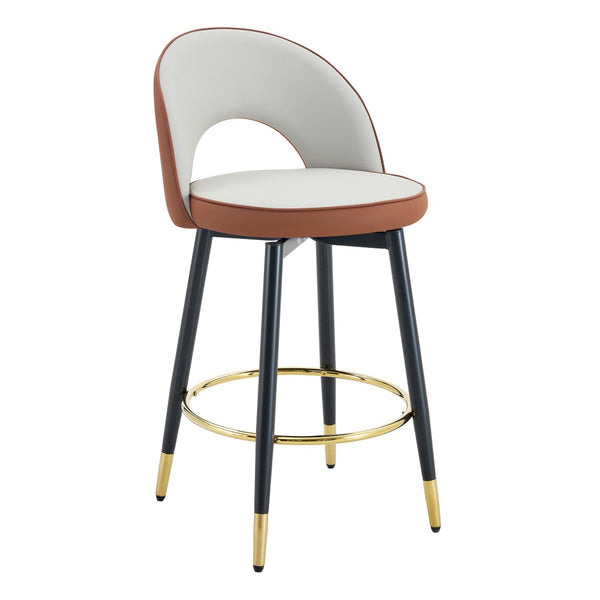 English Elm 360 Swivel Barstools Set of 2 Upholstered Techno Fabric Cushioned Counter Seats Brown+Black,Light Gray W1151P268923