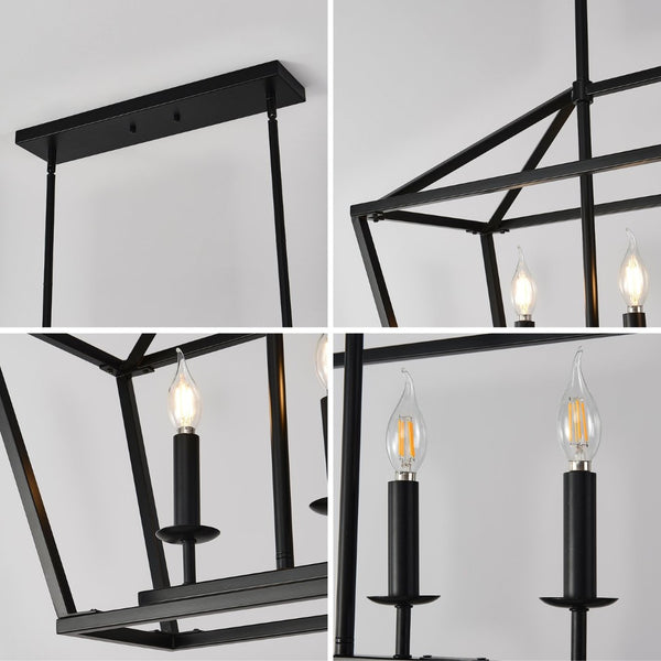 English Elm 5-light Industrial Farmhouse Chandelier Matte Black Metal Linear Pendant for Kitchen Island W5008P465021