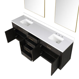 English Elm Brown Oak Double Bath Vanity Set With White Quartz Top & 36" Frameless Mirrors For Timeless Style B2731S01553