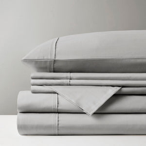 JLA Home Madison Park - Cotton 56/44 Sateen Sheet Set — OEKO‑TEX Certified, Peachy-Soft, Durable Wrinkle-Resistant Bedding (Fits Deep Mattresses) Grey MPH20-0004
