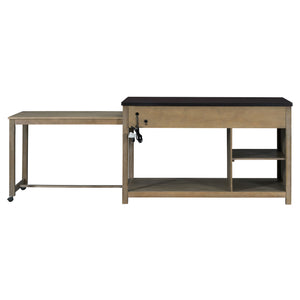 English Elm TREXM Expandable Kitchen Island with Hidden Pull-Out Extension, Built-In Outlets, Retro Storage Wheels Natural+Espresso XW000023AAP