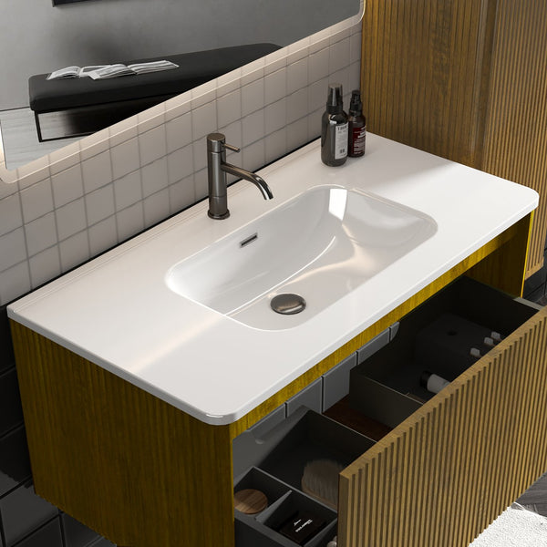 English Elm BB0436Y301, Glossy White Integrated Ceramic Basin for Bathroom or Kitchen — Durable Elegant Easy-Clean Finish W1865P152259