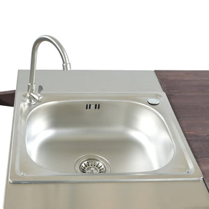 English Elm K&k Solid Fir Outdoor Kitchen Island with Sink Stainless Steel Top and Grill Cutout Brown N707S000022Z