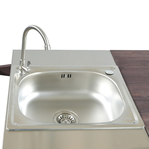 English Elm K&k Solid Fir Outdoor Kitchen Island with Sink Stainless Steel Top and Grill Cutout Brown N707S000022Z