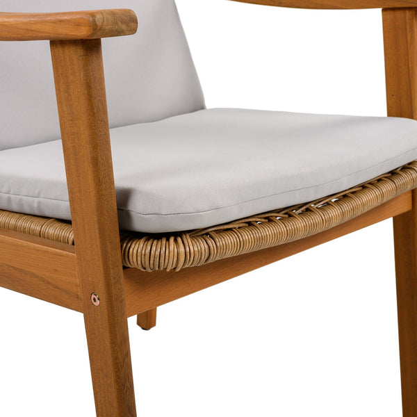 English Elm Christopher Knight Home® - Outdoor Dining Chairs Set of 2 with Acacia Wood Frame and Brown PE Wicker, Waterproof Cushions, 400lb Capacity Grey,Teak N779P280043G