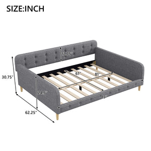 English Elm Queen Upholstered Daybed with Tufted High Sideboard, Linen Finish, Solid Wood Frame, 800lb Capacity Gray N7500001850E