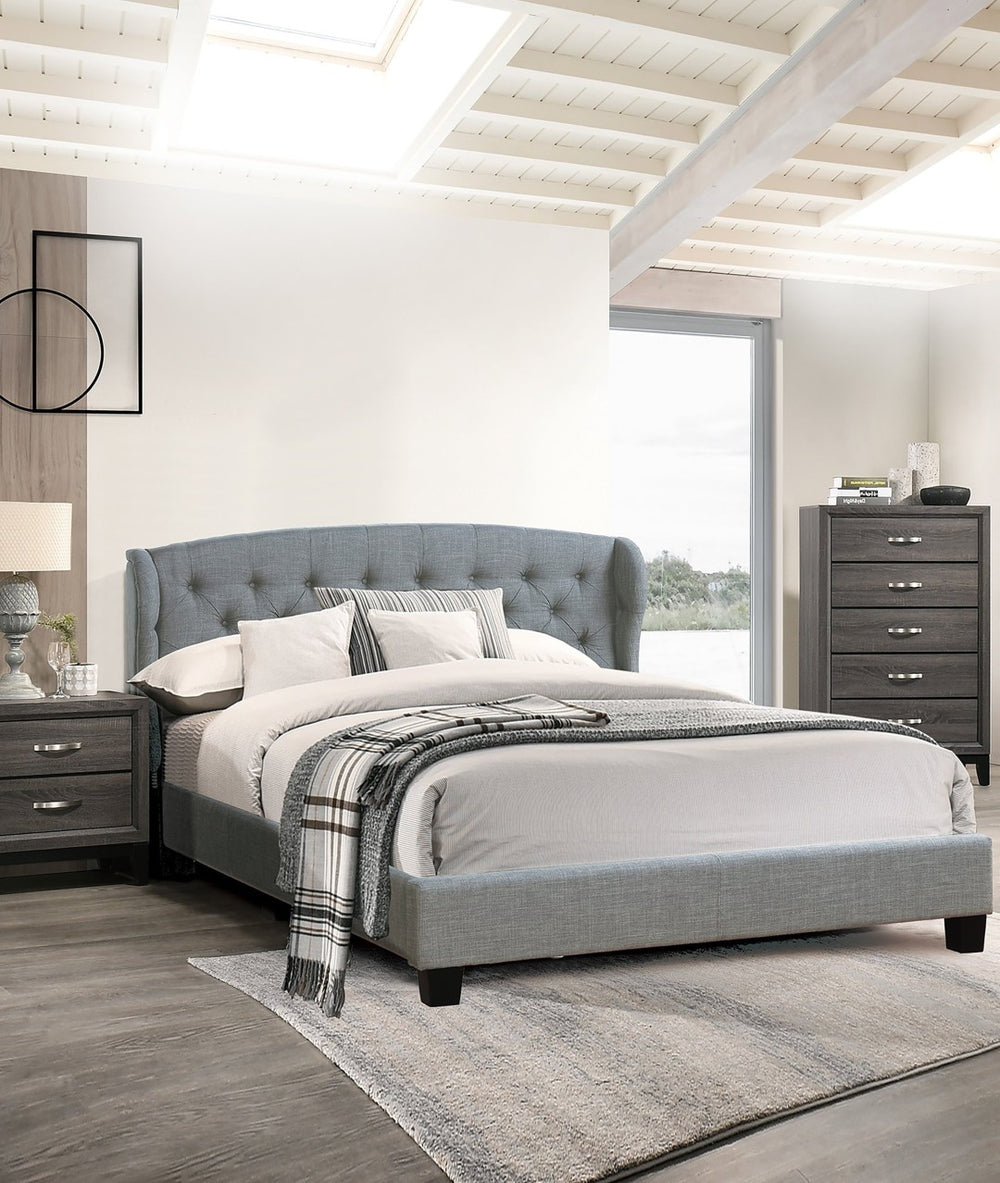English Elm Modern Wingback Platform Bed Tufted Upholstered Headboard Charcoal Eastern King Frame B011P421731