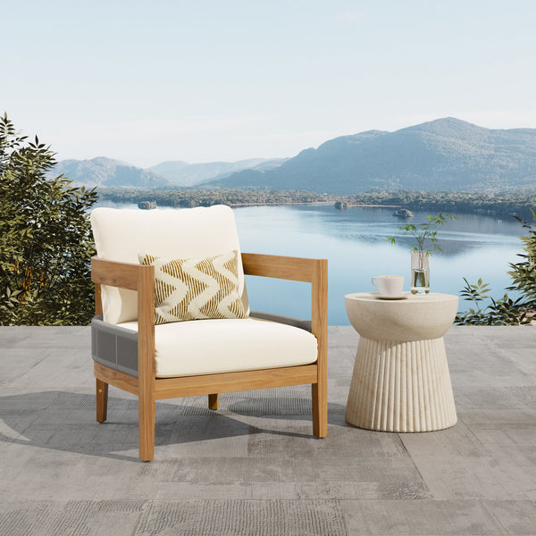 English Elm Christopher Knight Home® - Porto Acacia Outdoor Club Chair with Slatted Side Table, Weather-Resistant Rope Seating & Cushions Grey,Teak+ Beige N773OC00071B