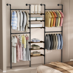 English Elm Industrial Pipe Clothing Rack - Wall-Mounted Heavy-Duty Garment Storage System With Adjustable Shelves T3210P392614