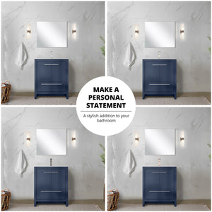 English Elm Navy Blue Bath Vanity Set With White Quartz Top, Brushed Nickel Faucet & 28" Mirror For Stylish Spaces B2731S02044