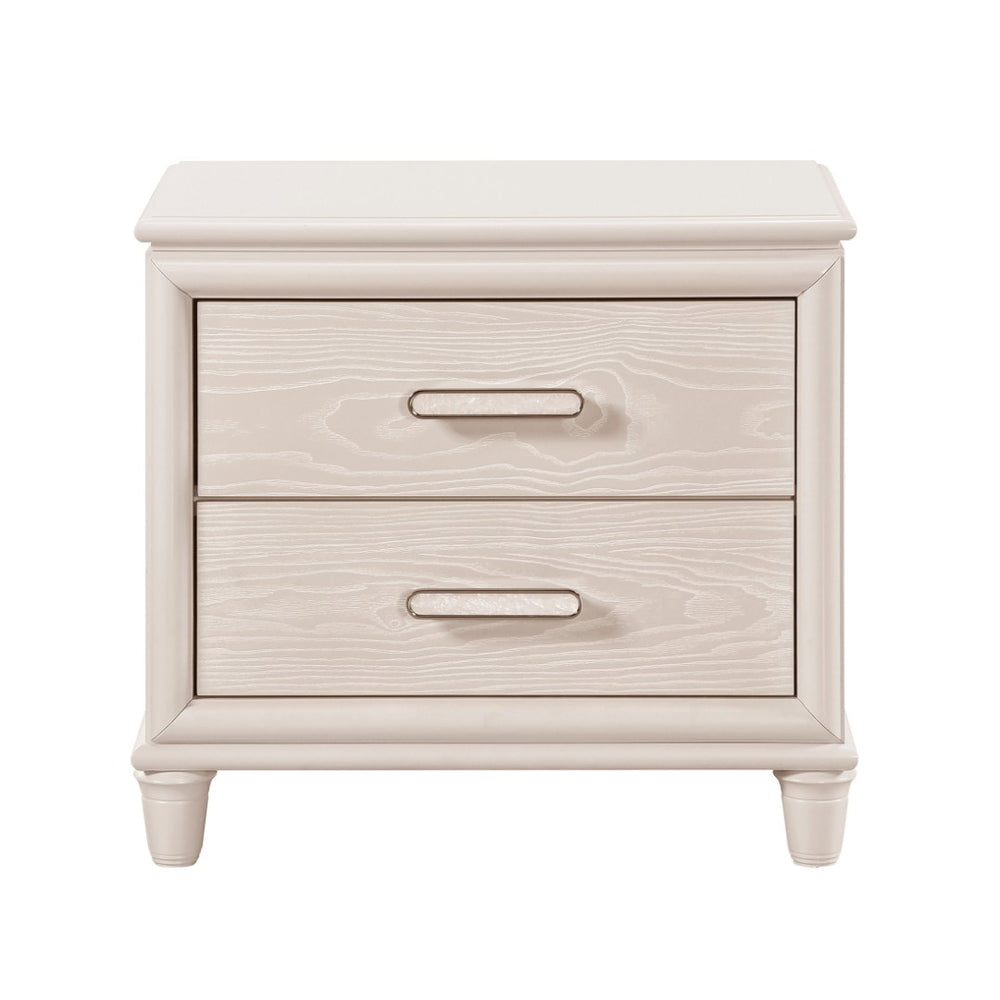 English Elm Modern Glam Two-drawer Nightstand with Usb Charging Embossed Panels Chrome Pulls B011P416543