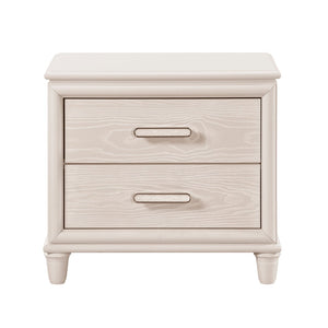 English Elm Modern Glam Two-drawer Nightstand with Usb Charging Embossed Panels Chrome Pulls B011P416543