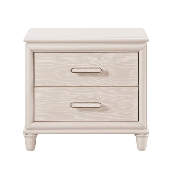 English Elm Modern Glam Two-drawer Nightstand with Usb Charging Embossed Panels Chrome Pulls B011P416543