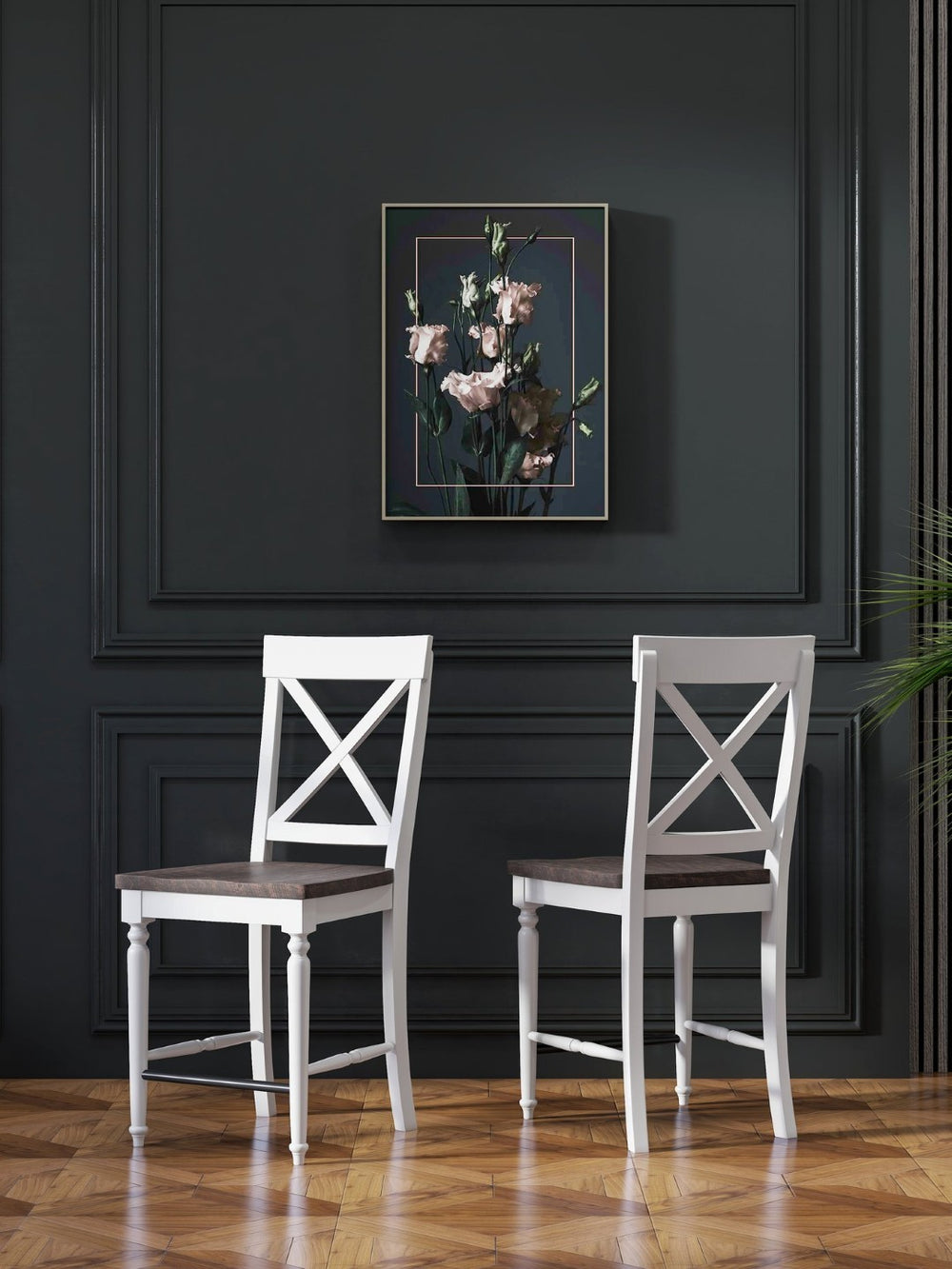 English Elm Wallace & Bay - Brown 24" Tall Bar Stools Set Of 2 - Rustic Charm With Antique White Frame, Solid Wood Durability B2709P212557-GIGA