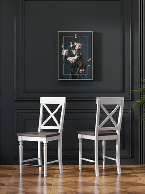 English Elm Wallace & Bay - Brown 24" Tall Bar Stools Set Of 2 - Rustic Charm With Antique White Frame, Solid Wood Durability B2709P212557-GIGA