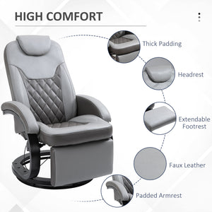 English Elm HOMCOM Grey PU Recliner Armchair with Footrest, 360° Swivel, 135° Tilt, Diamond Stitch, 352lb Capacity W2225P173866