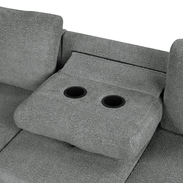 English Elm 88.2" L-shaped Sofa Bed with Storage Ottoman, Drop-Down Table, Dual Cup Holders & USB Charging Ports Gray N719S001830E